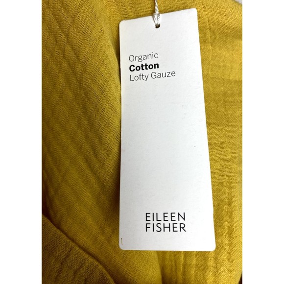 F. Eileen Fisher Organic Cotton Top L Yellow Blouse 3/4 Sleeve NWT $168 - Picture 10 of 11